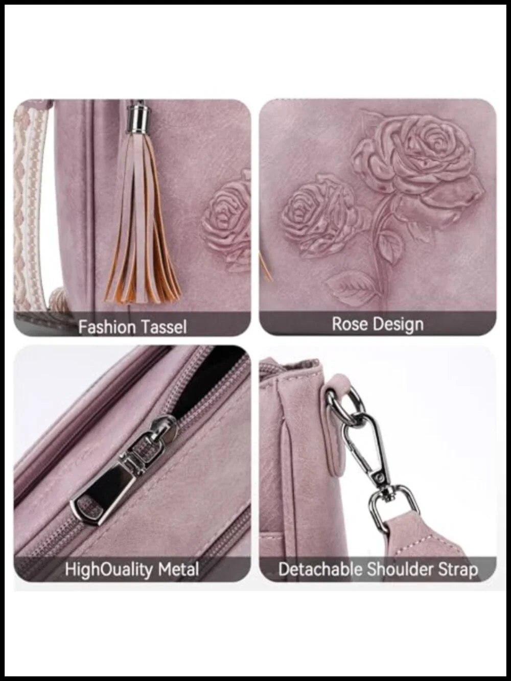 Vegan Leather Hobo Crossbody Bag Embossed Floral Shoulder Purse